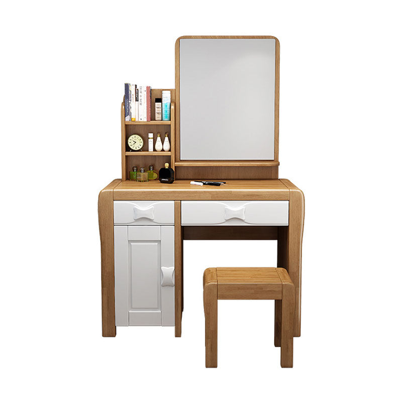 Make-up Vanity Standing Solid Wood Double Drawers Mirror Traditional Bedroom