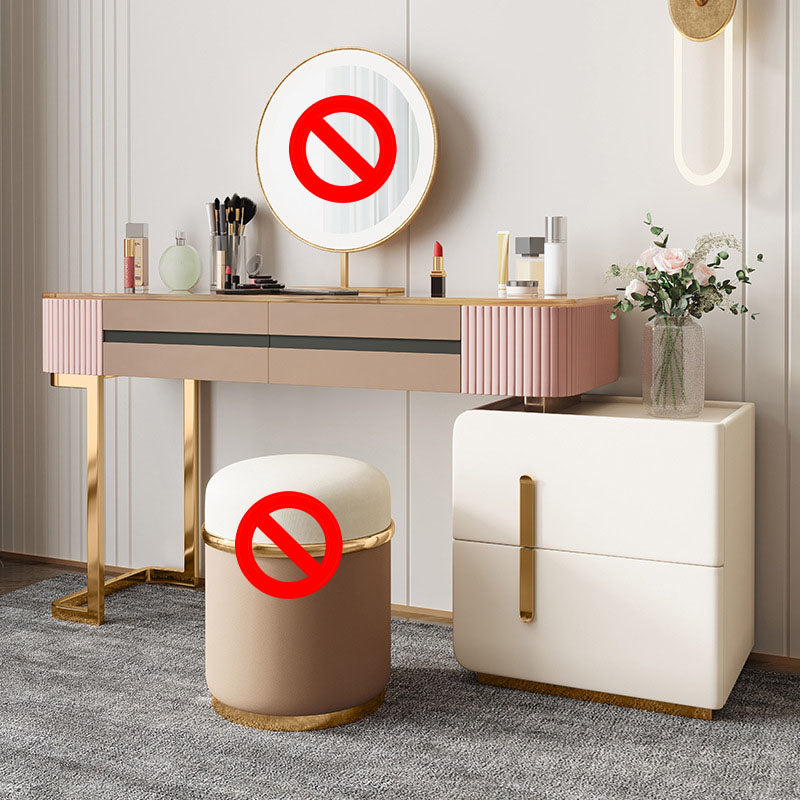 Glam Wood Makeup Vanity Desk Glass Top 4 Drawer Dressing Table