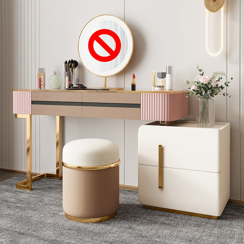 Glam Wood Makeup Vanity Desk Glass Top 4 Drawer Dressing Table