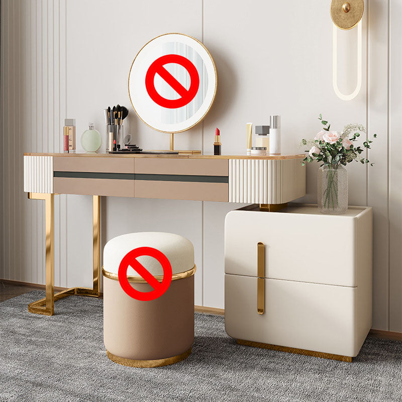 Glam Wood Makeup Vanity Desk Glass Top 4 Drawer Dressing Table