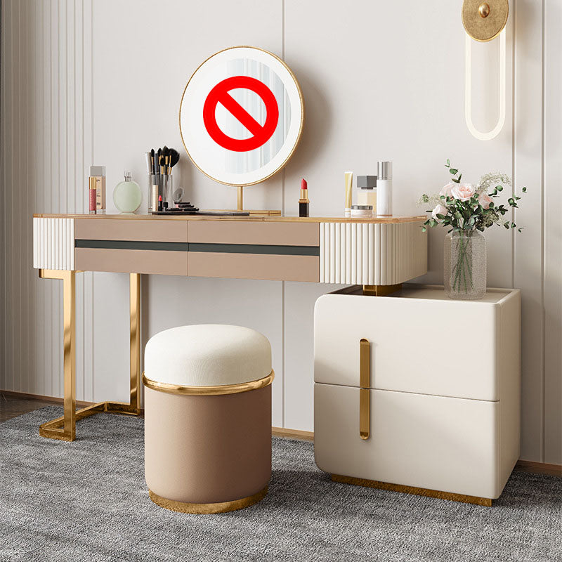 Glam Wood Makeup Vanity Desk Glass Top 4 Drawer Dressing Table