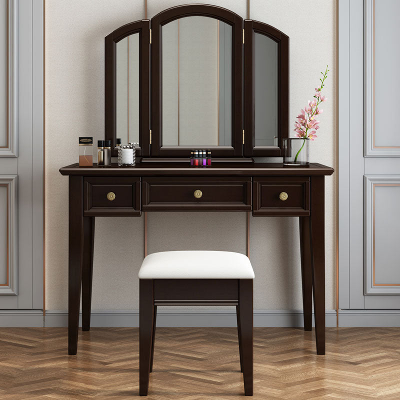 Traditional Solid Wood Vanity Makeup Table Set 3-Drawer Dressing Table