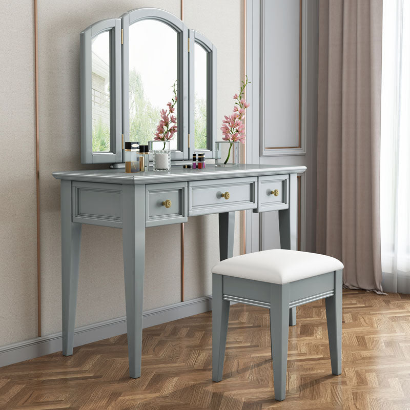 Traditional Solid Wood Vanity Makeup Table Set 3-Drawer Dressing Table