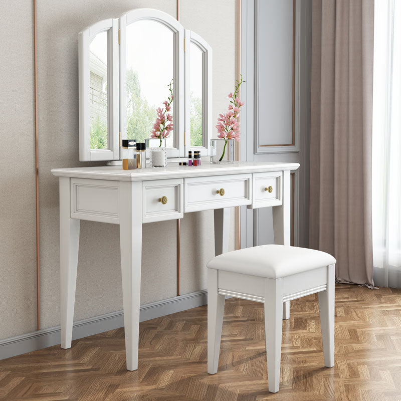 Traditional Solid Wood Vanity Makeup Table Set 3-Drawer Dressing Table