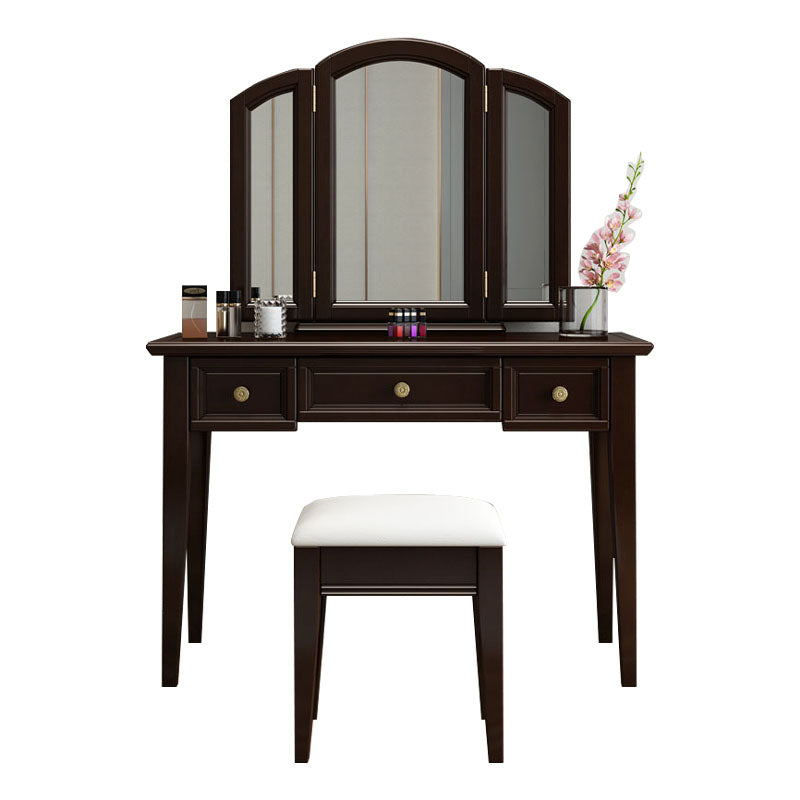 Traditional Solid Wood Vanity Makeup Table Set 3-Drawer Dressing Table