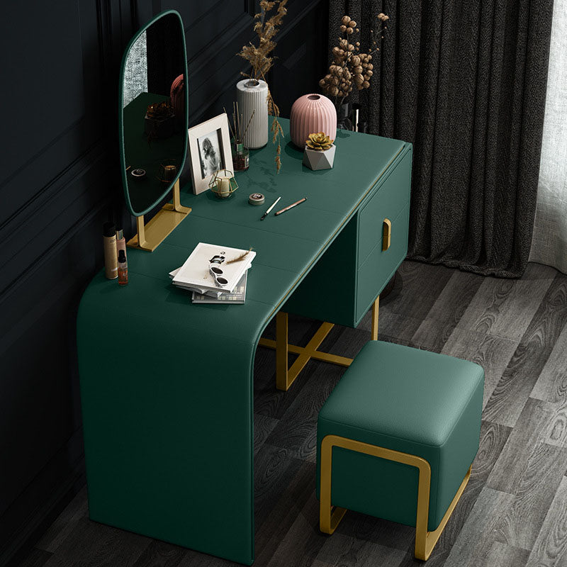 Green Make-up Vanity with 2 Storage Drawers 20.47" Wide Faux Leather Dresser