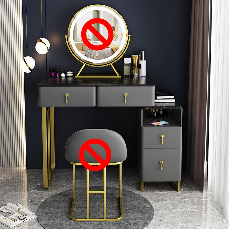 Glam Dressing Table Genuine Leather Vanity Table with 4 Storage Drawers