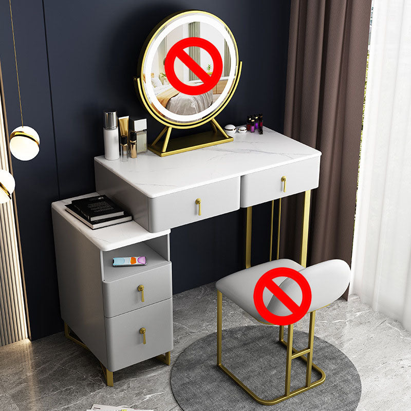 Glam Dressing Table Genuine Leather Vanity Table with 4 Storage Drawers