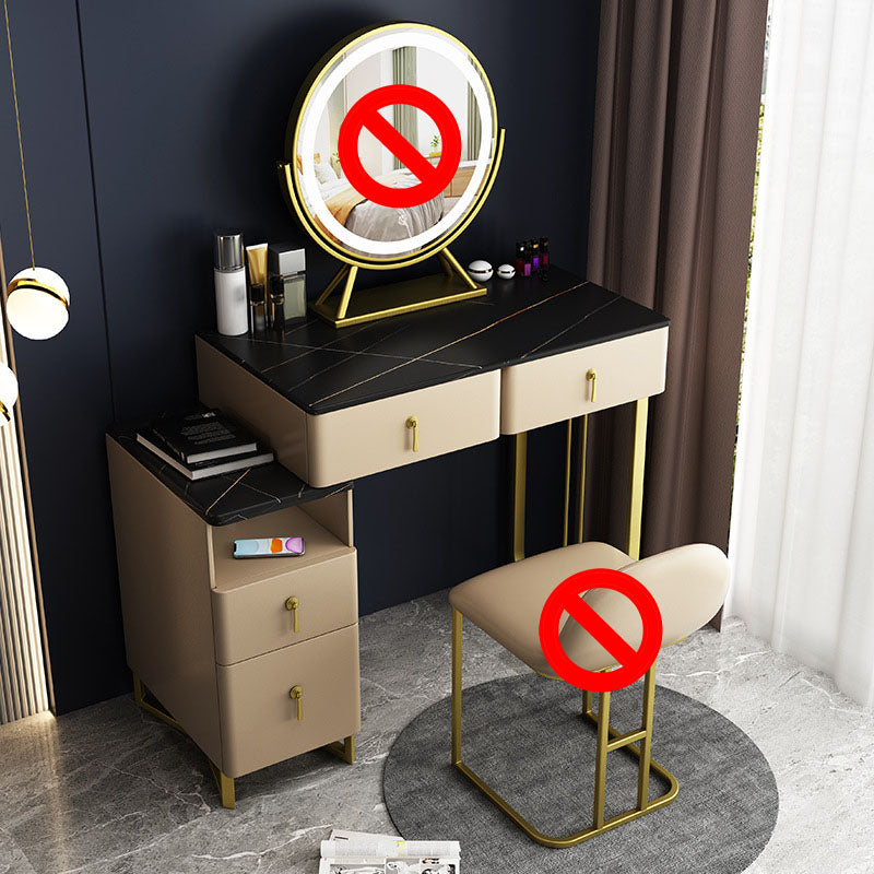 Glam Dressing Table Genuine Leather Vanity Table with 4 Storage Drawers