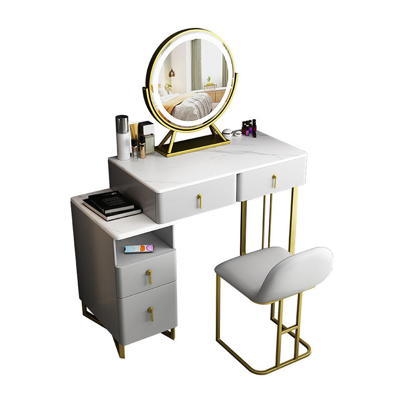 Glam Dressing Table Genuine Leather Vanity Table with 4 Storage Drawers