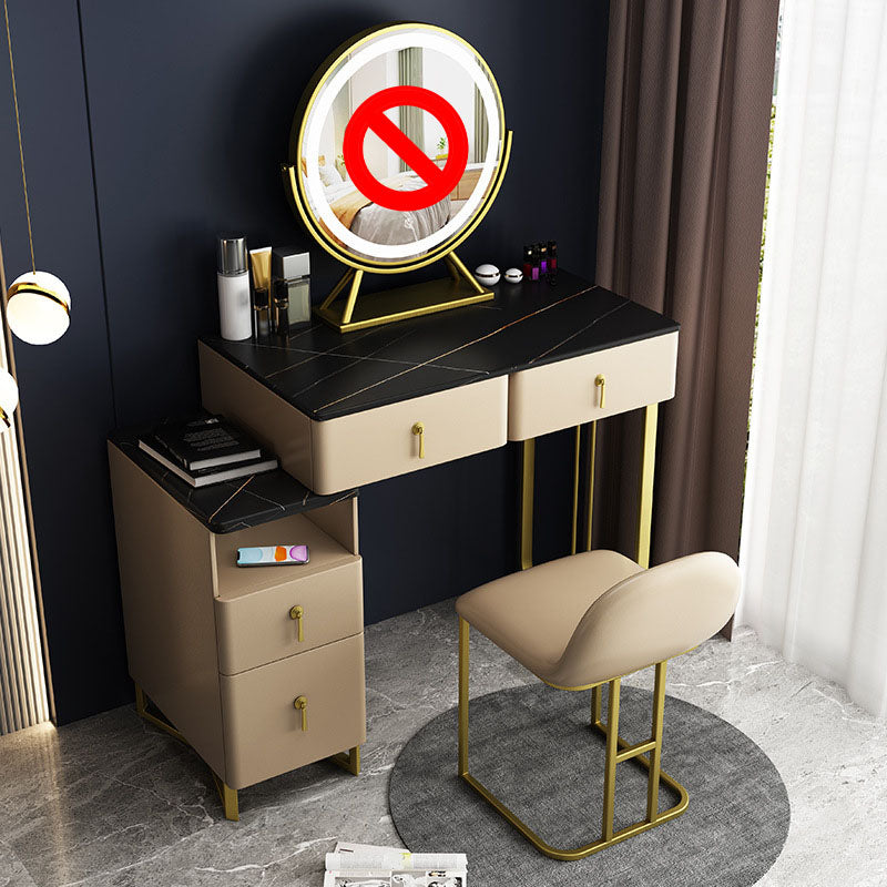 Glam Dressing Table Genuine Leather Vanity Table with 4 Storage Drawers