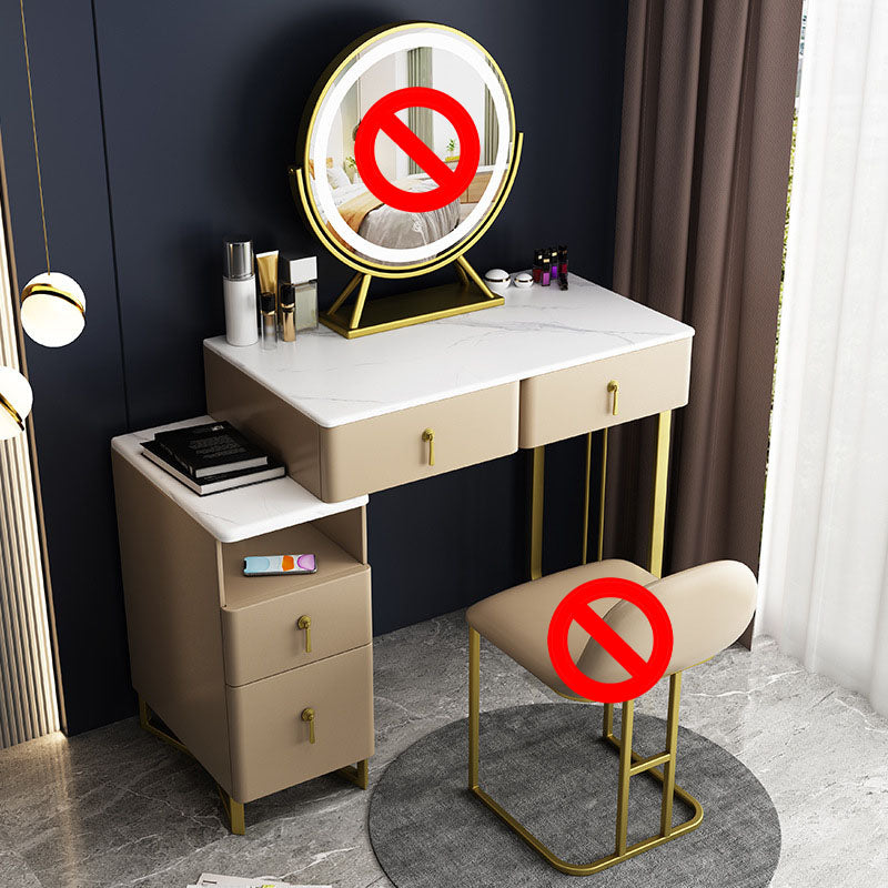Glam Dressing Table Genuine Leather Vanity Table with 4 Storage Drawers