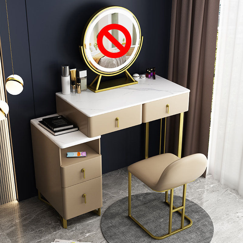 Glam Dressing Table Genuine Leather Vanity Table with 4 Storage Drawers