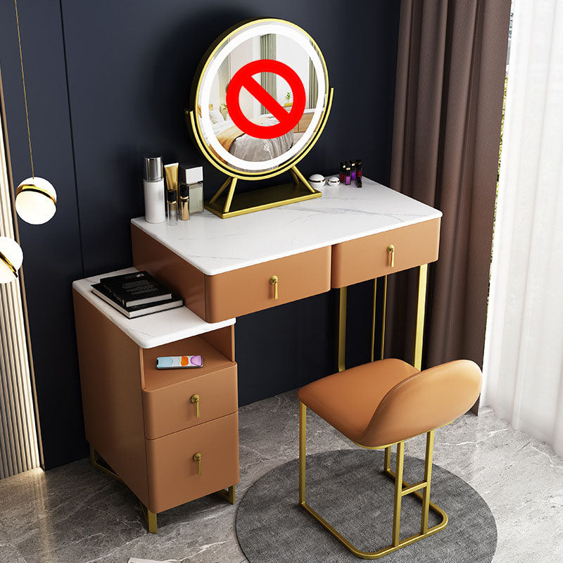 Glam Dressing Table Genuine Leather Vanity Table with 4 Storage Drawers