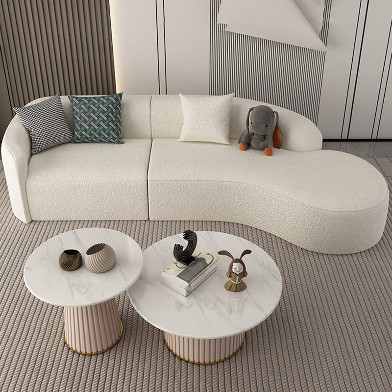 Contemporary 23.62 "/27.55" H White Wool Curved Sofa for Living Room