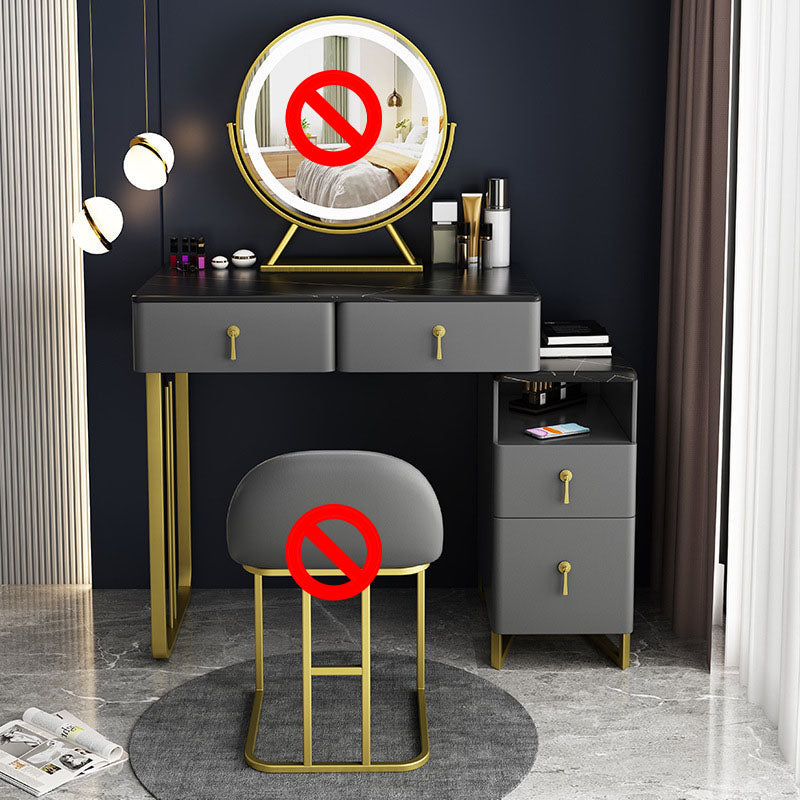 Glam Vanity Table with 4 Drawers and Golden Base and Stone Top