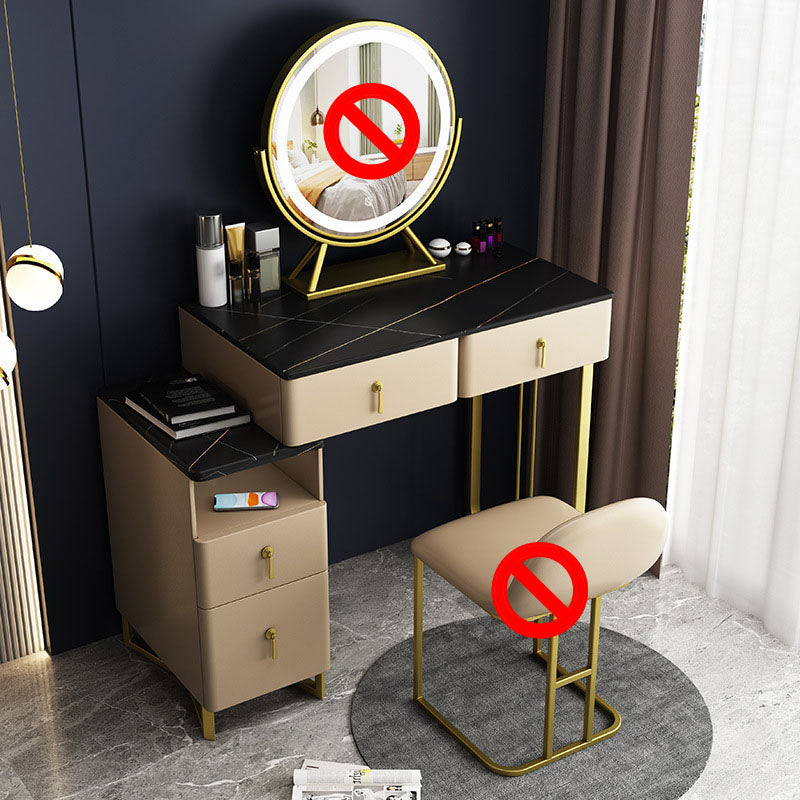 Glam Vanity Table with 4 Drawers and Golden Base and Stone Top