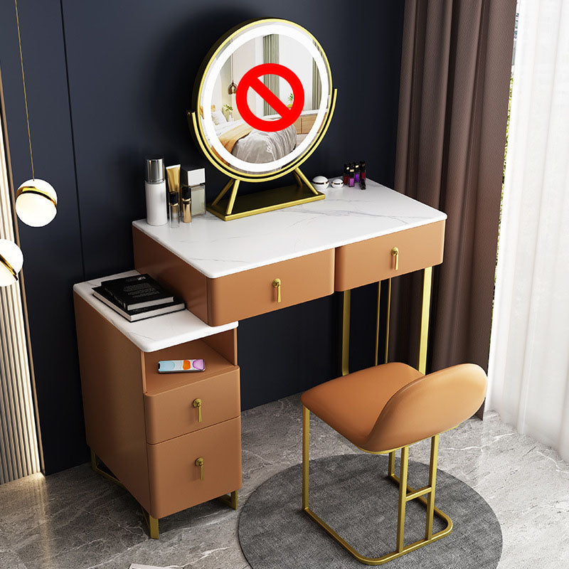 Glam Vanity Table with 4 Drawers and Golden Base and Stone Top