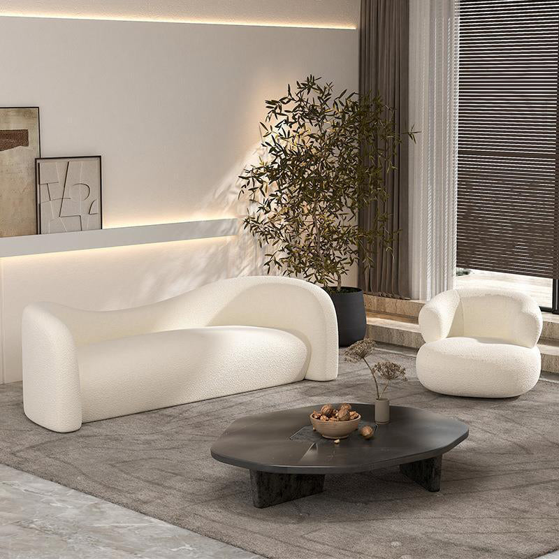 Modern Simple Curved Sofa with Tight Back for Living Room in White