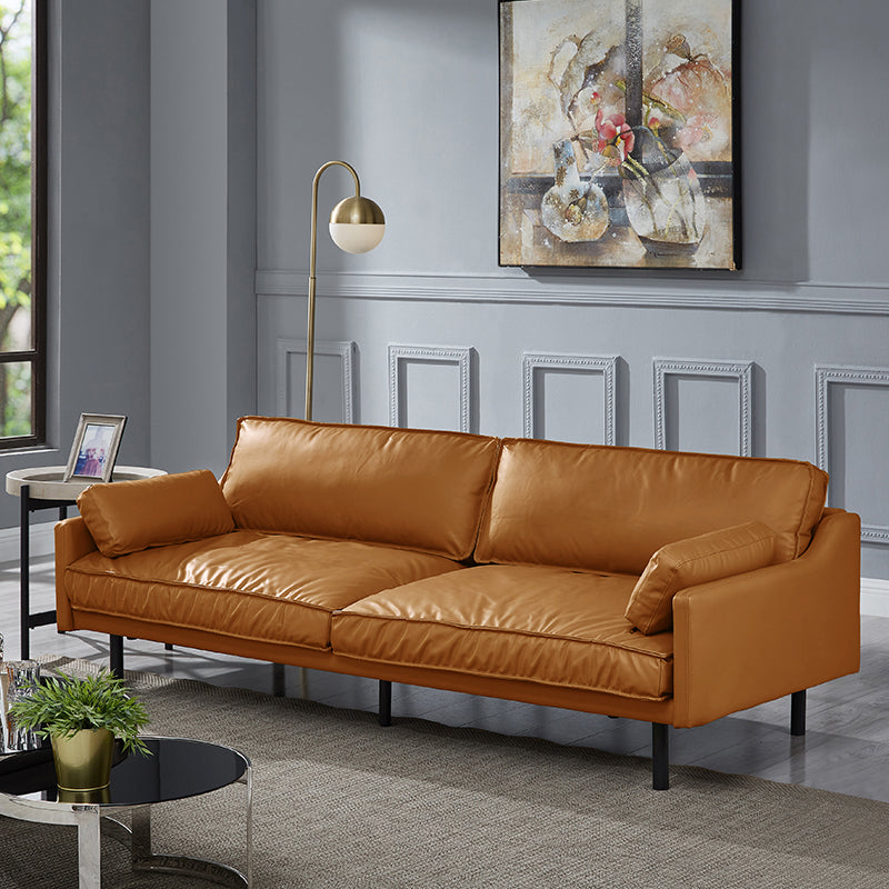 Modern 4-Seater 29.52" H Genuine Leather Pillow Top Arm Sofa
