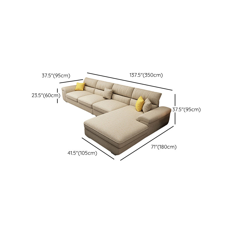 Brown 4-seat Linen Sectional Modern Style Slipcovered Sectional