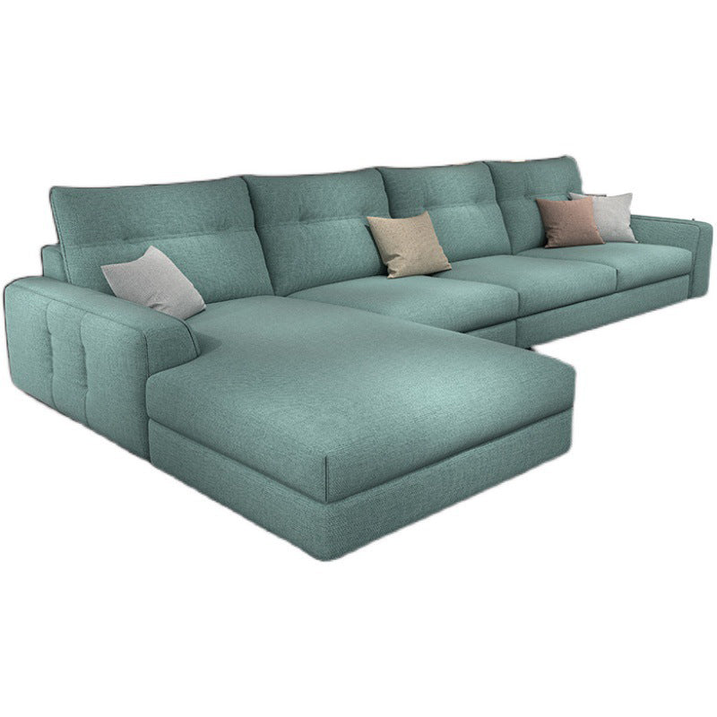 Slipcovered 4-seater Sectional Square Arm Sectional with 4 Pillows