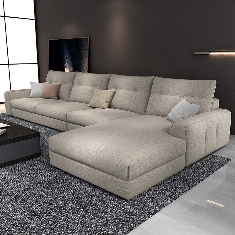 Slipcovered 4-seater Sectional Square Arm Sectional with 4 Pillows