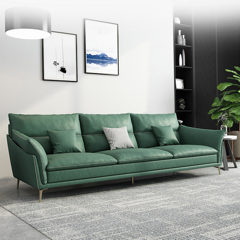 Contemporary  33.46" H Green Faux Leather Pillow Top Arm Sofa