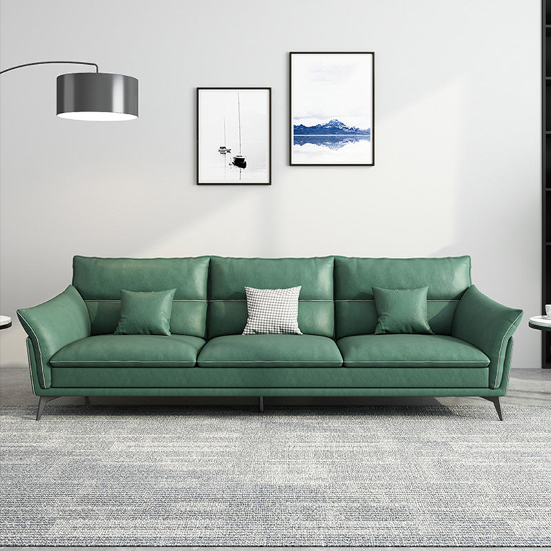 Contemporary  33.46" H Green Faux Leather Pillow Top Arm Sofa