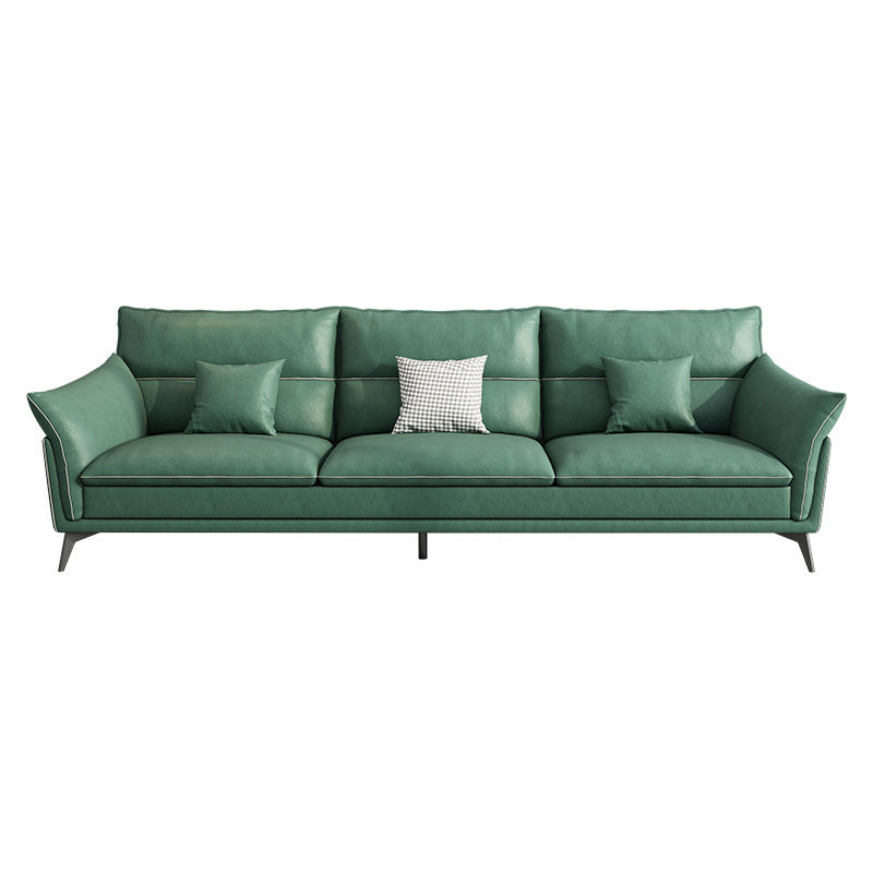 Contemporary  33.46" H Green Faux Leather Pillow Top Arm Sofa