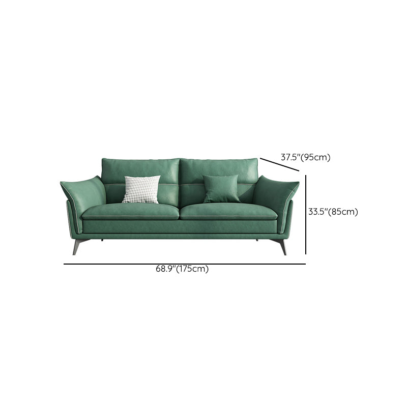 Contemporary  33.46" H Green Faux Leather Pillow Top Arm Sofa
