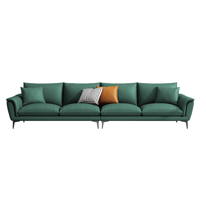 33.46" H Green Genuine Leather Pillow Top Arm Sofa for Living Room