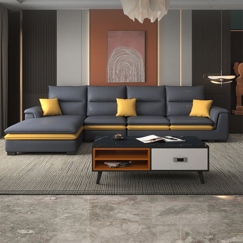 Faux Leather Sectional with Chaise Pillow Top Arm 4-Seat Sectional