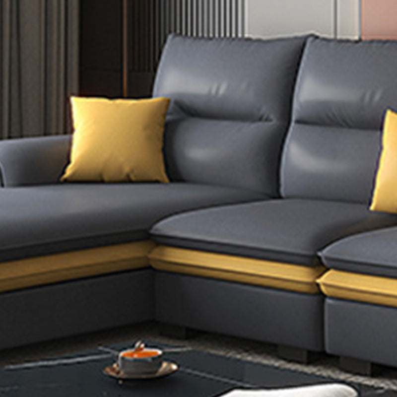Faux Leather Sectional with Chaise Pillow Top Arm 4-Seat Sectional