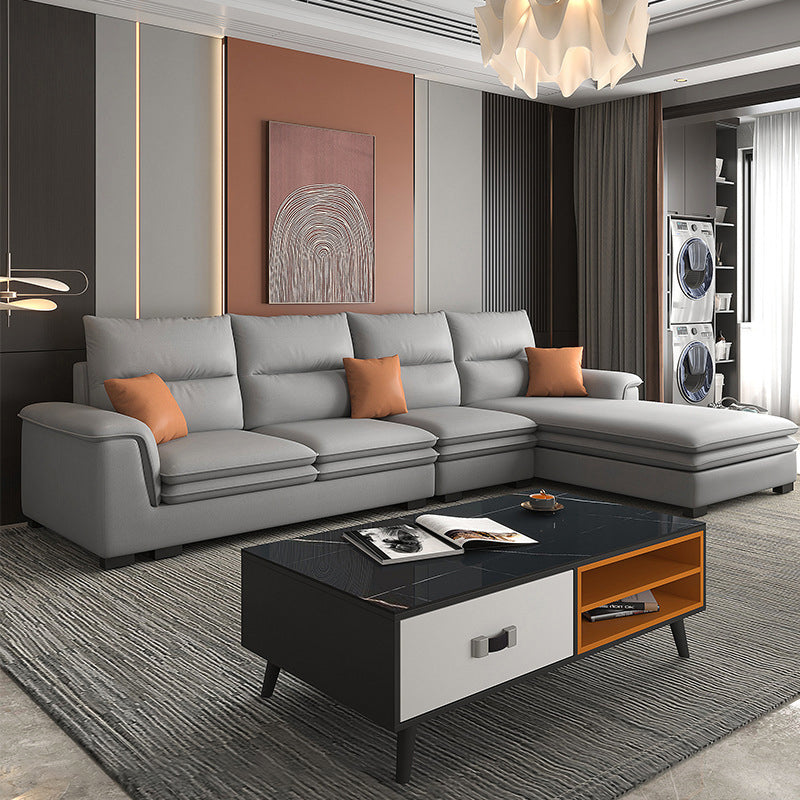 Faux Leather Sectional with Chaise Pillow Top Arm 4-Seat Sectional