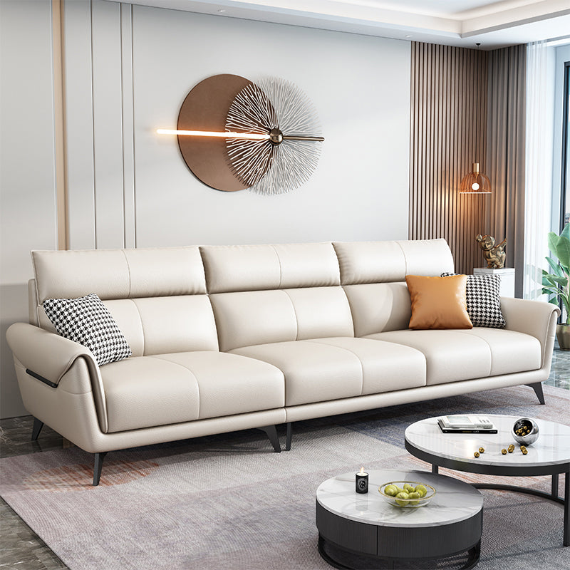 38.58 " H White Faux Leather Sewn Pillow Back Flared Arm Sofa