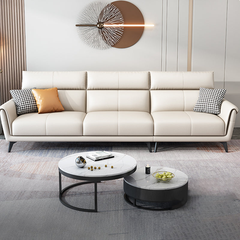 38.58 " H White Faux Leather Sewn Pillow Back Flared Arm Sofa