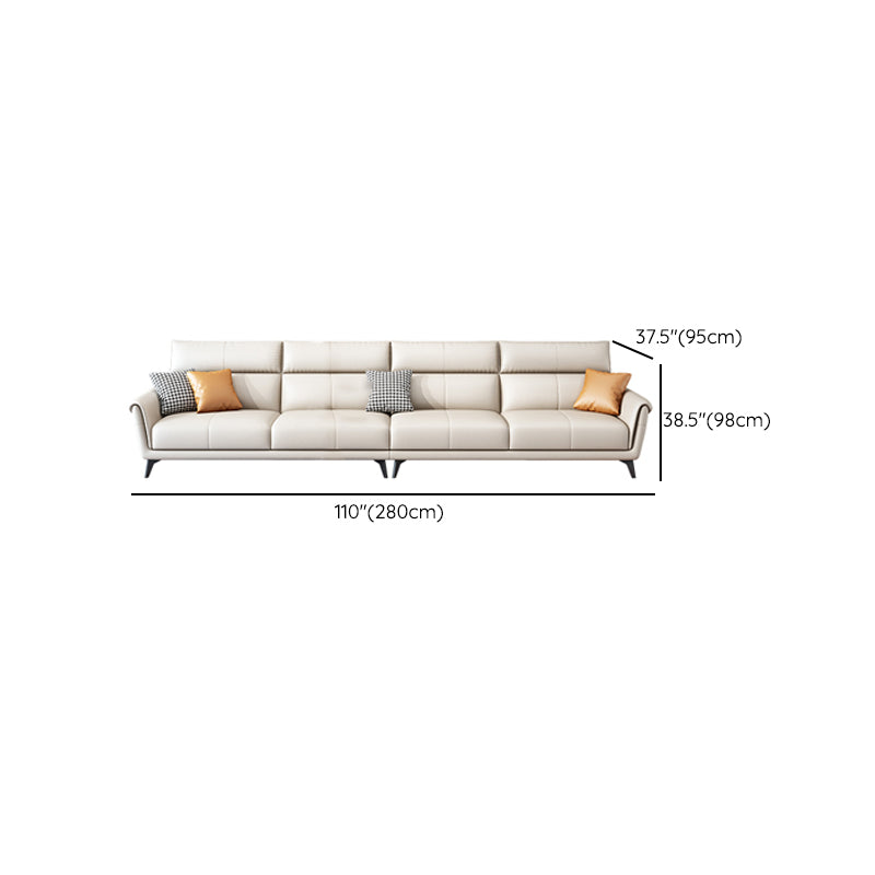 38.58 " H White Faux Leather Sewn Pillow Back Flared Arm Sofa