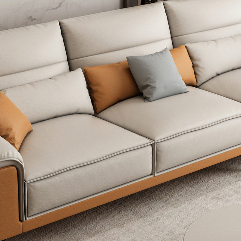 Pillow Top Arm Sectional Beige Faux Leather Sectional with Pillows