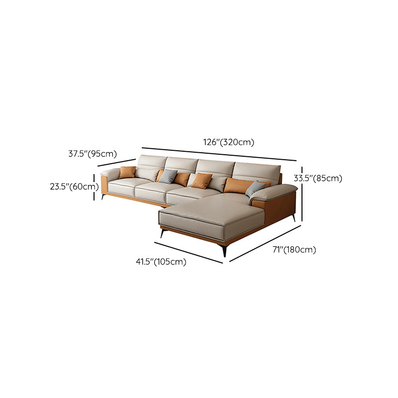 Pillow Top Arm Sectional Beige Faux Leather Sectional with Pillows