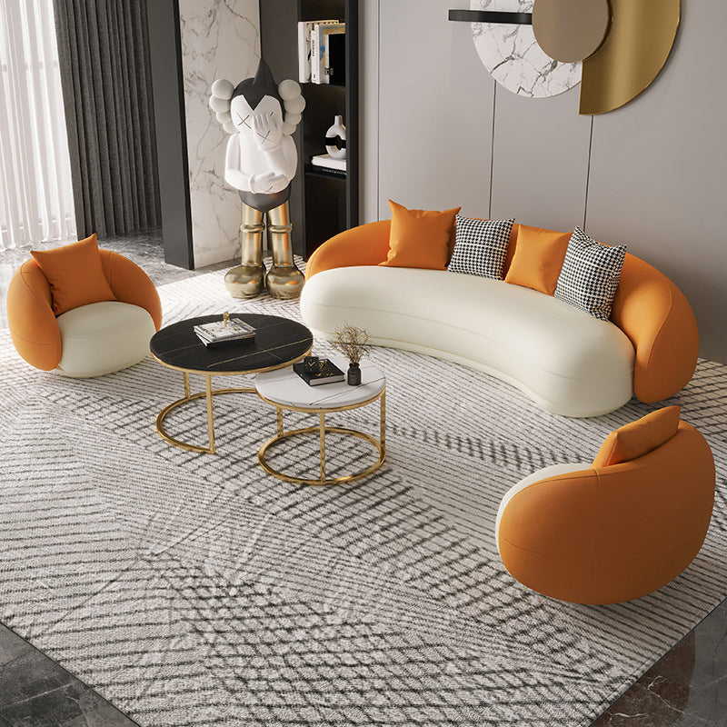 Contemporary Faux Leather Sloped Arm Sofa Tight Back Curved Sofa