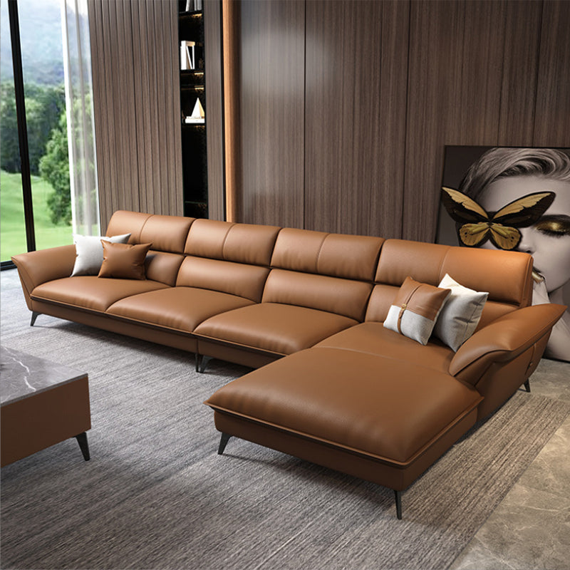 Modern Cushions Flared Arm Living Room Faux Leather Stationary Seating