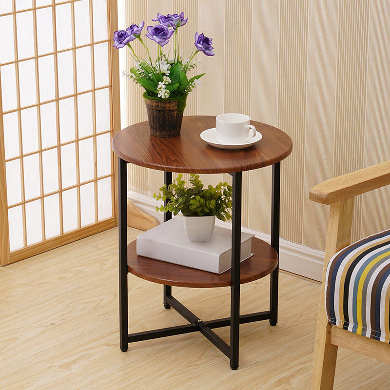 Modern Wood End Side Table Round 2-Tier Corner Table with Storage