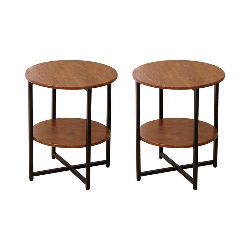 Modern Wood End Side Table Round 2-Tier Corner Table with Storage