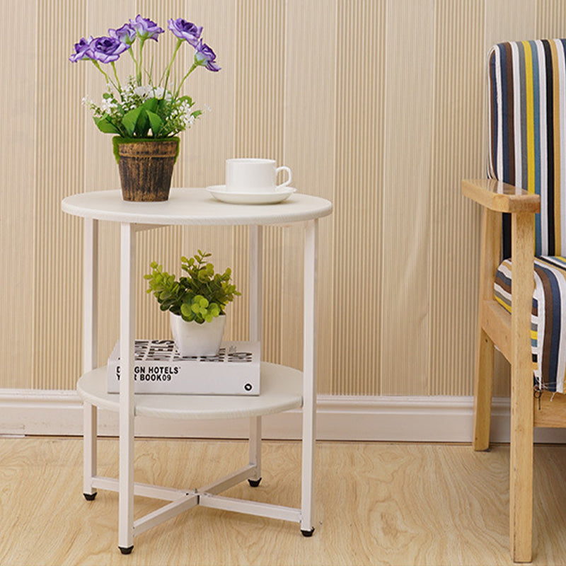 Modern Wood End Side Table Round 2-Tier Corner Table with Storage