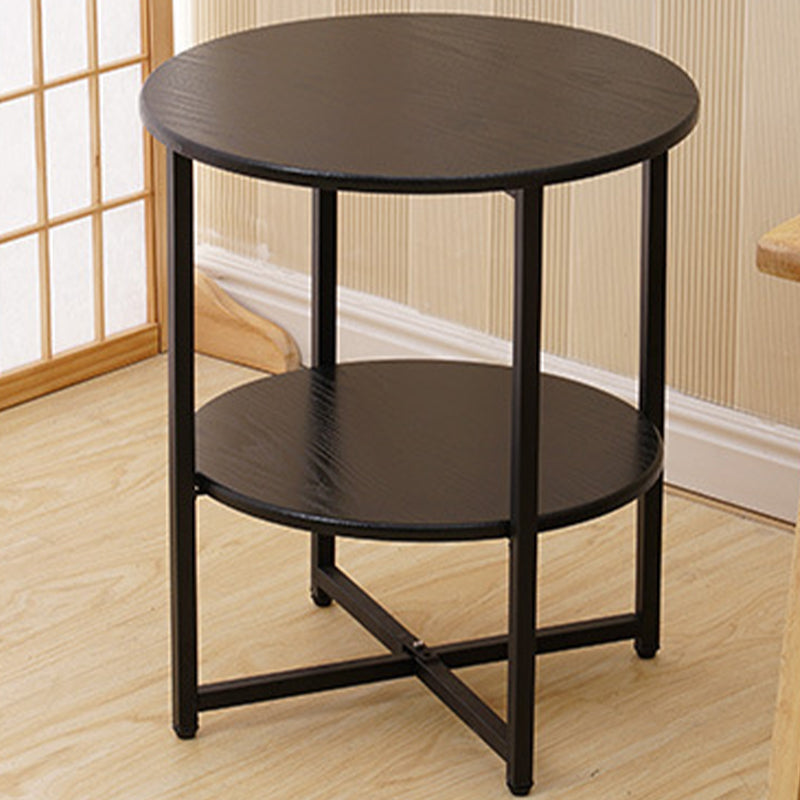 Modern Wood End Side Table Round 2-Tier Corner Table with Storage