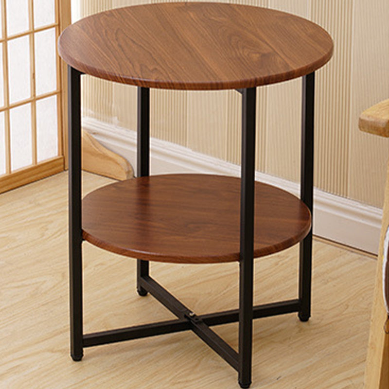 Modern Wood End Side Table Round 2-Tier Corner Table with Storage