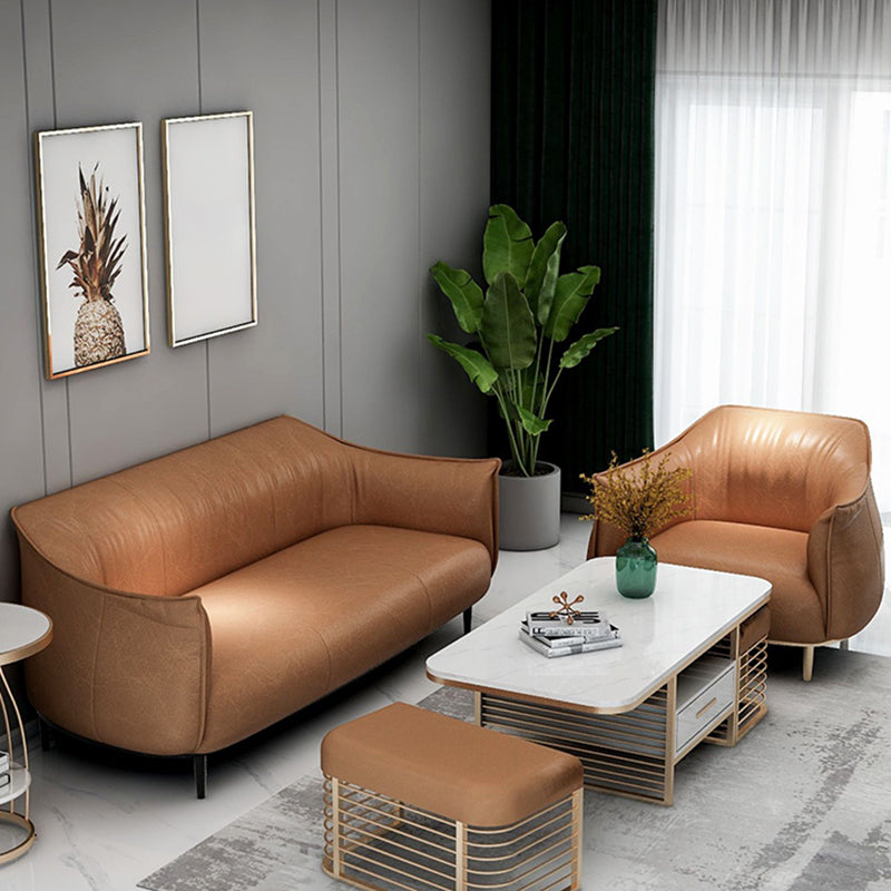 Contemporary Leather Standard Sofa Square Arm Tight Back Sofa