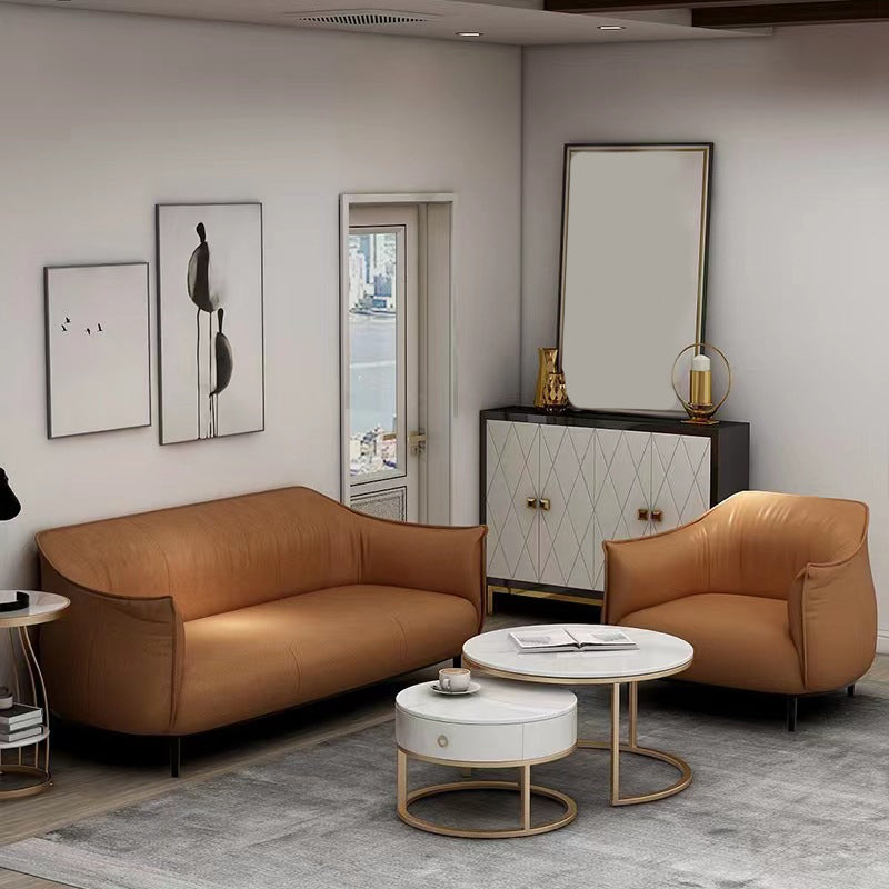 Contemporary Leather Standard Sofa Square Arm Tight Back Sofa