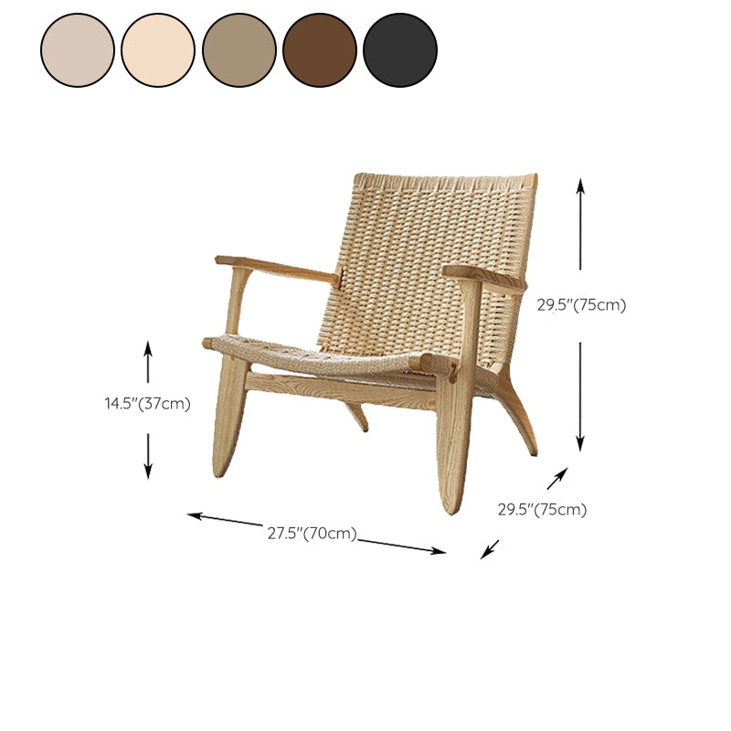 Woven Back Chair Square Arms Solid Wood Arm Chair for Living Room